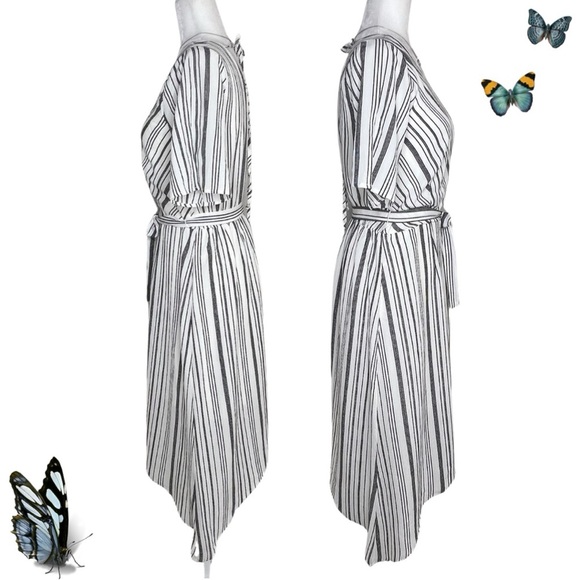 NEW Maurices Striped Flutter Sleeve Dress Shark Bite Hem White Black XS 110094 - Picture 7 of 17